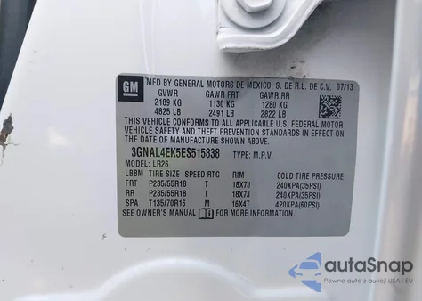 2014 Chevrolet Captiva Sport Ltz из США, поврежденный, VIN 3GNAL4EK5ES515838